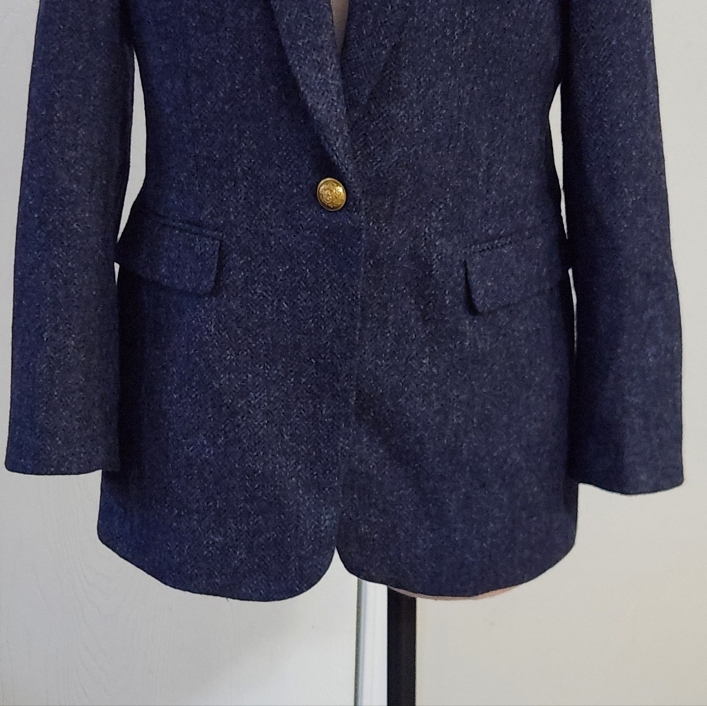 J. Crew‎ Long Parke Blazer In Navy Herringbone English Wool - Picture 8 of 16